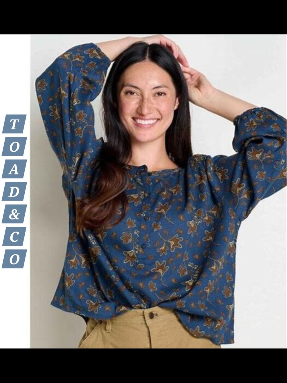 Toad&Co Manzana Long Sleeve Peasant Top Midnight Leaf Print
